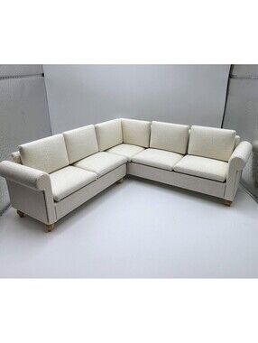 1:12 Dollhouse Miniature Sectional Sofa Cream Fabric L-Shape 2-Piece Set